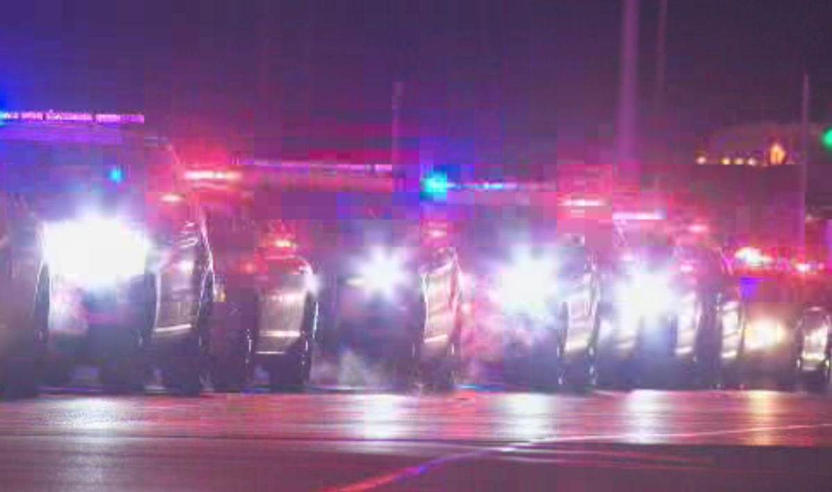 Police cars lined Highway 1 on the evening of Nov. 6, 2017, the same day that an Abbotsford officer was killed in the line of duty.
