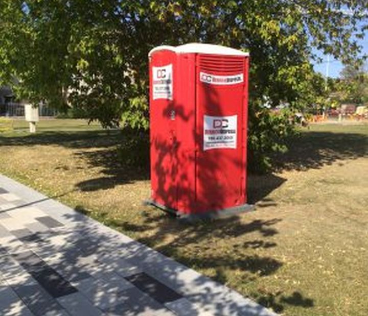 A portable washroom set up east of downtown Edmonton.
