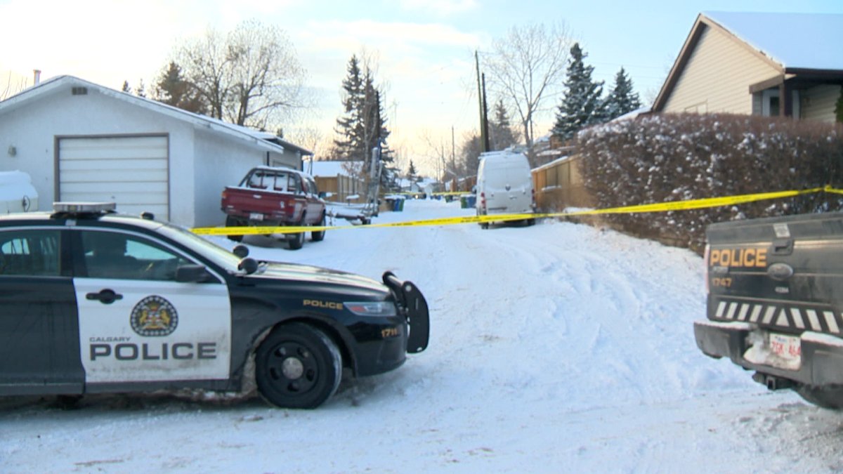 Calgary police at the scene of a suspicious death in the community of Ranchlands Saturday. 
