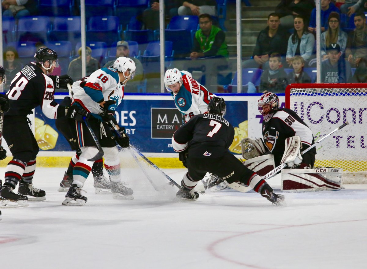 During the game, Kelowna rookie Marek Skvrne scored the first WHL goal of his career.