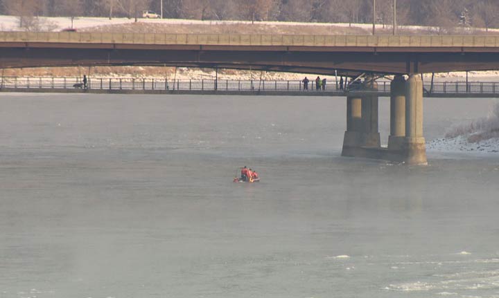 Members of the Saskatoon Fire Department’s water rescue team searched for a person who reportedly fell into the South Saskatchewan River on Sunday.