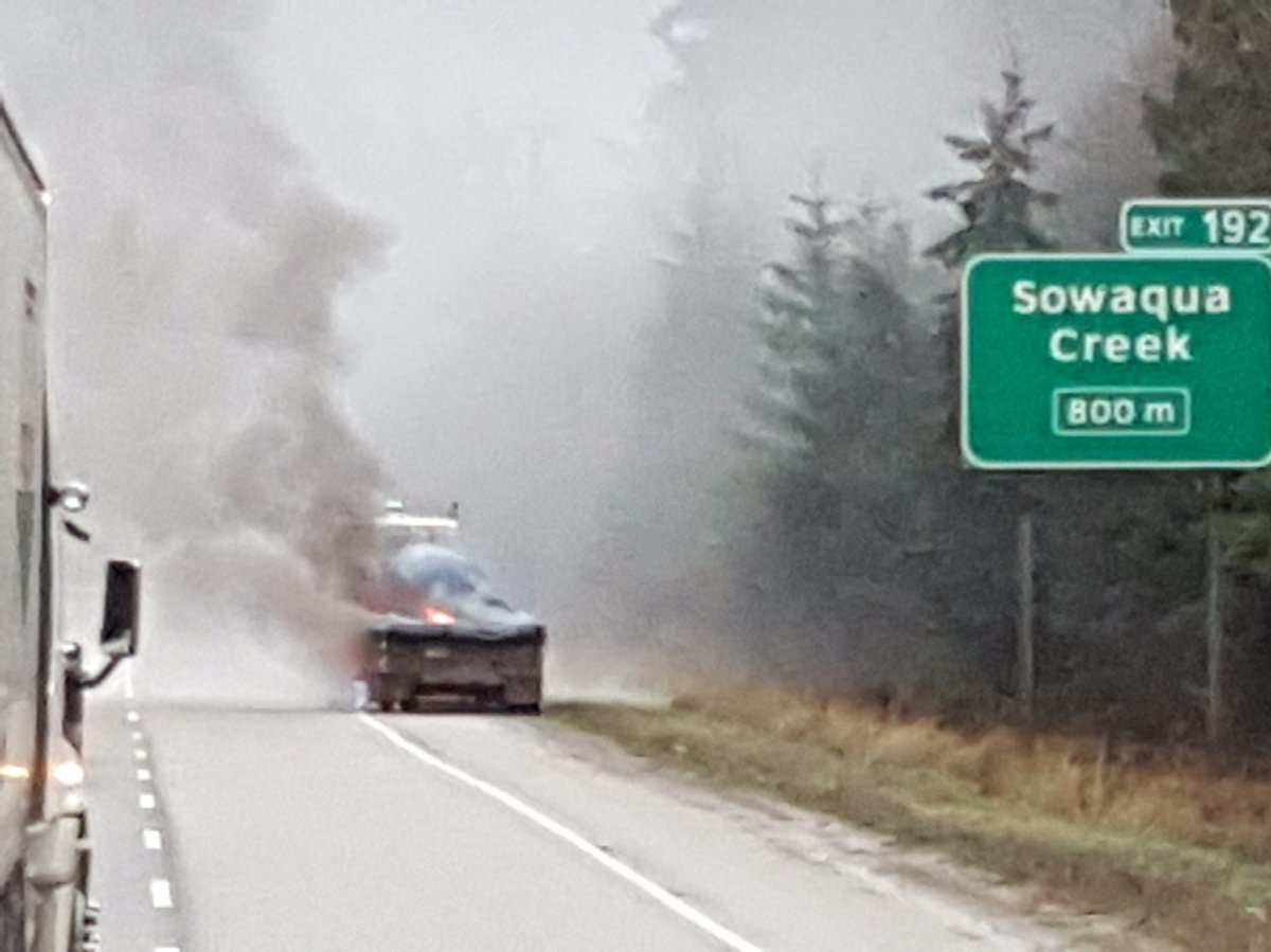 The semi on fire on the Coquihalla Highway.