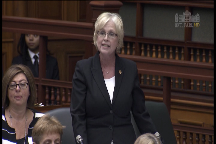 London West New Democrat MPP Peggy Sattler speaking at Queen's Park.
