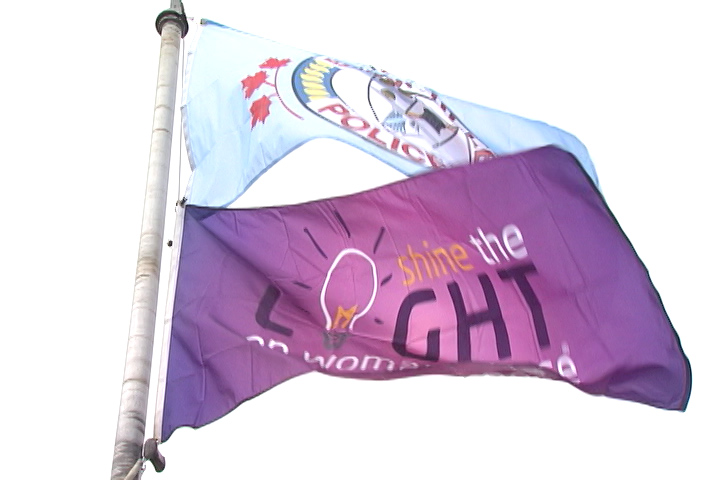 Brockville Police and city hall are flying a purple flag to mark Shine the Light month spotlighting the prevention of violence against women.