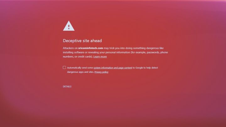 The warning screen some people are seeing when they click on the link embedded in the email.