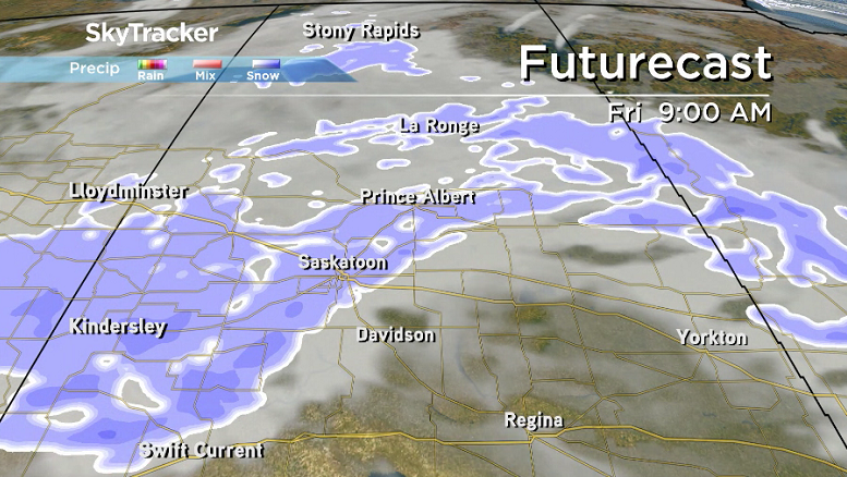 Snow is expected at times during the day on Friday as a low pressure system slides through.