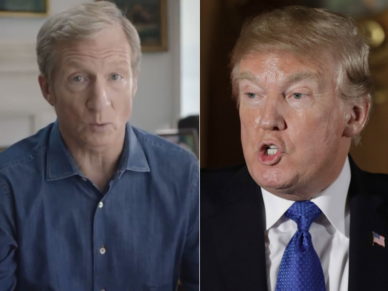 Democrat donor Tom Steyer, left, and U.S. President Donald Trump, right.