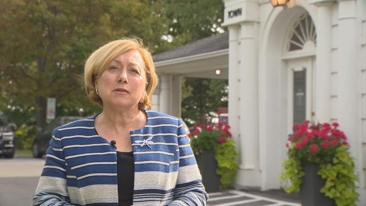 Maria Tutino has been reelected mayor of Baie d'Urfé, in Montreal's West Island, Sunday, Nov. 5, 2017.