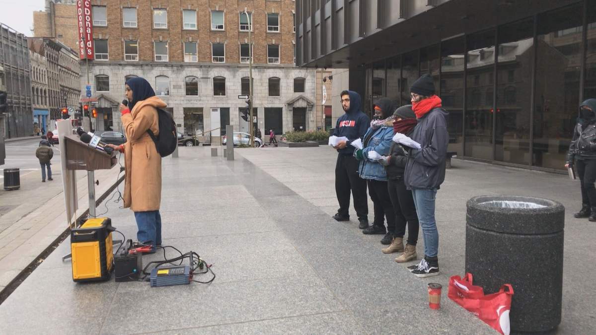Concordia University students at the Montreal Courthouse on Wednesday, November 8, 2017.