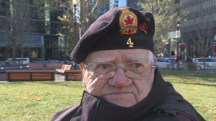 Graydon Fyckes, a Korean War veteran attends Remembrance Day ceremonies at Place du Canada in Montreal. Sunday, Nov. 11, 2017.