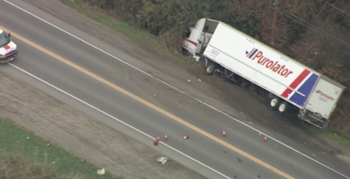 A driver was seriously injured after his vehicle collided with a truck in Surrey on Tuesday. 