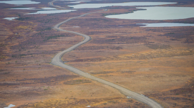 This Sept. 12, 2016 file photo shows the Inuvik-Tuktoyaktuk highway under construction. 