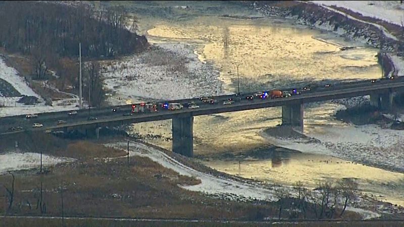 A crash ties up the Calf Robe Bridge on Wednesday, Nov. 22, 2017. 