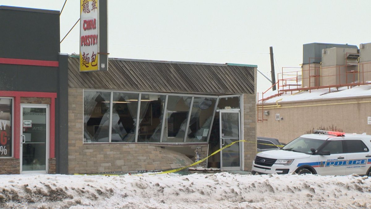 The truck smashed through the front of the store on Victoria Avenue, pushing the wall back and smashing several windows.