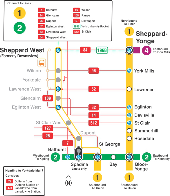 Subway map of TTC Line 1 subway closure on Nov. 4th