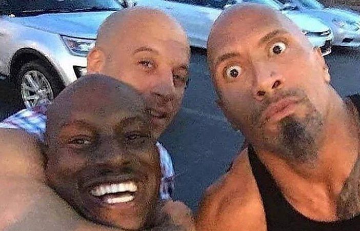 (L-R): Tyrese Gibson, Vin Diesel and Dwayne "The Rock" Johnson.