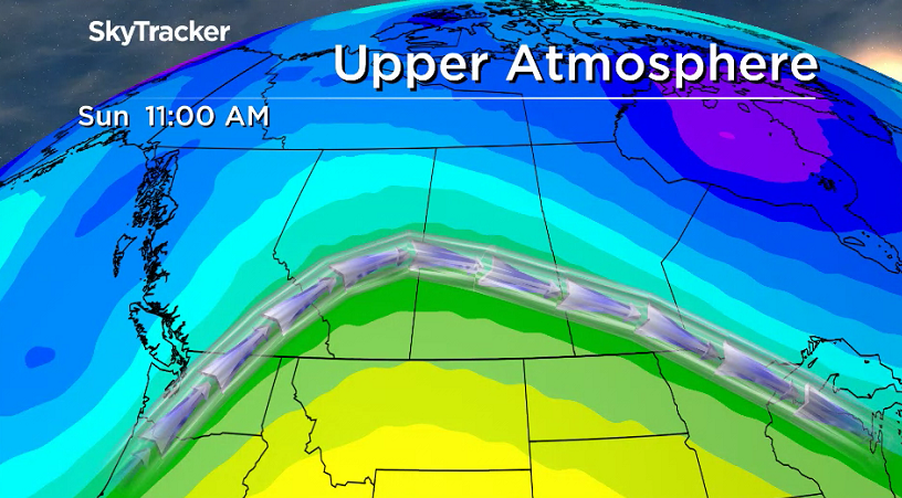 Warm air pushes back in on Sunday as an upper ridge returns to the region.