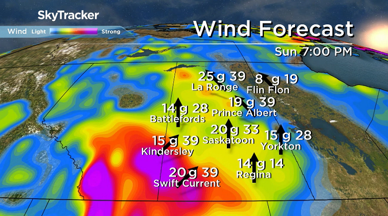 Warm southerly winds kick in and help warm us up late Sunday.
