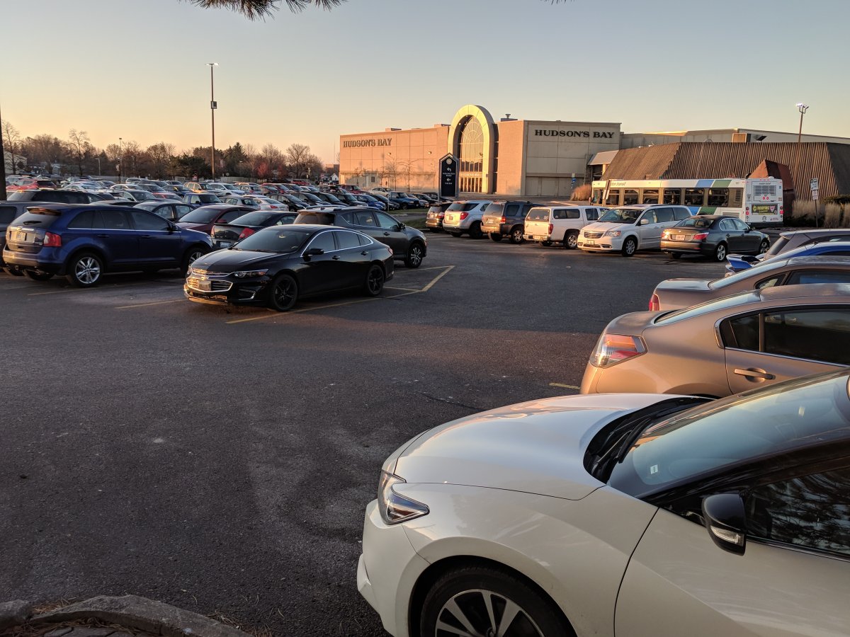 A busy parking lot outside of White Oaks Mall as shoppers look to take advantage of Black Friday sales. (Nov. 24, 2017).