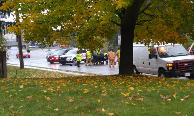 Guelph police closed Willow Road between the Hanlon Expressway and Marksam Road after a female pedestrian was hit by a vehicle Thursday afternoon.