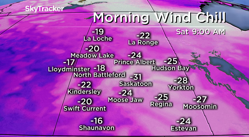 Wind chills in the -30 to -40 range start the weekend on Saturday in Saskatoon.