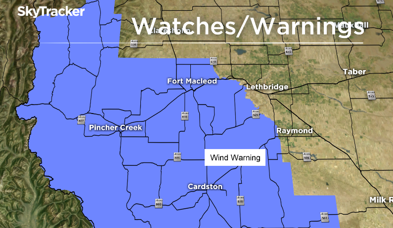 A map of Alberta showing weather watches and warnings on Nov. 26, 2017. (Global News)