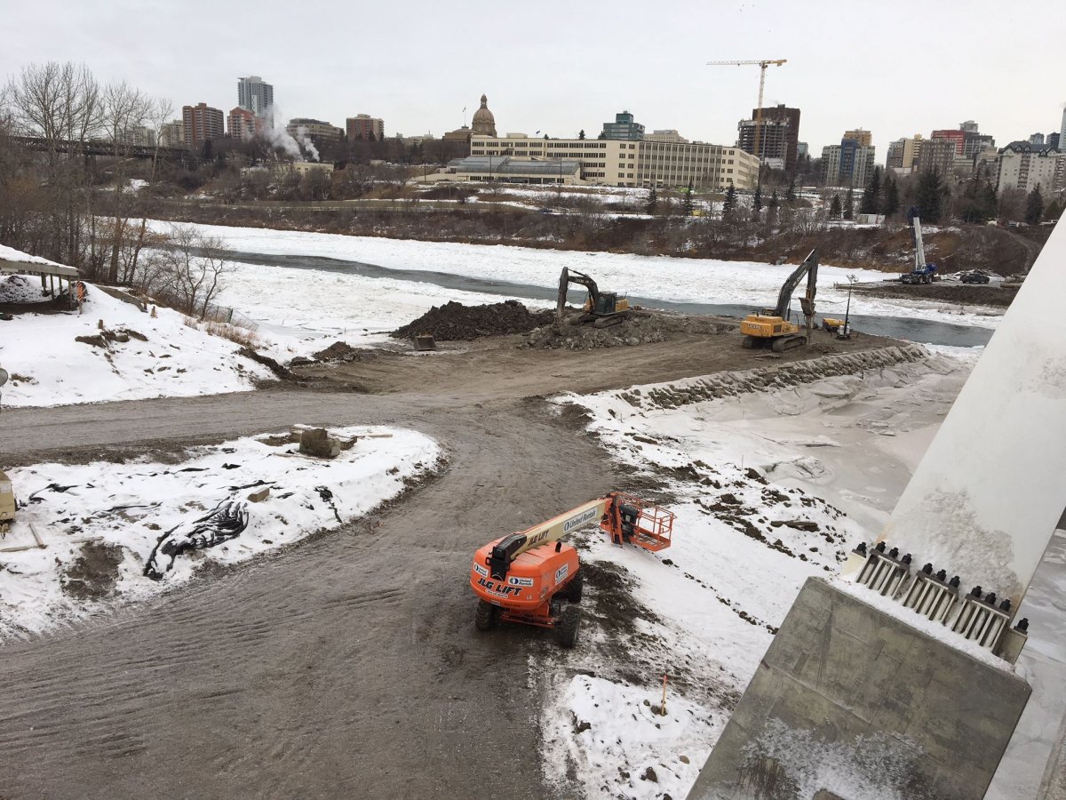 Work continues to demolish the old Walterdale Bridge across Edmonton's river valley. Monday, Dec. 4, 2017.