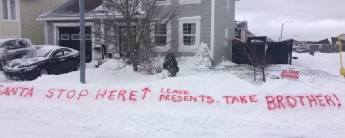 Newfoundland girl leaves message in snow for Santa: ‘Leave presents, take brother!’ - image