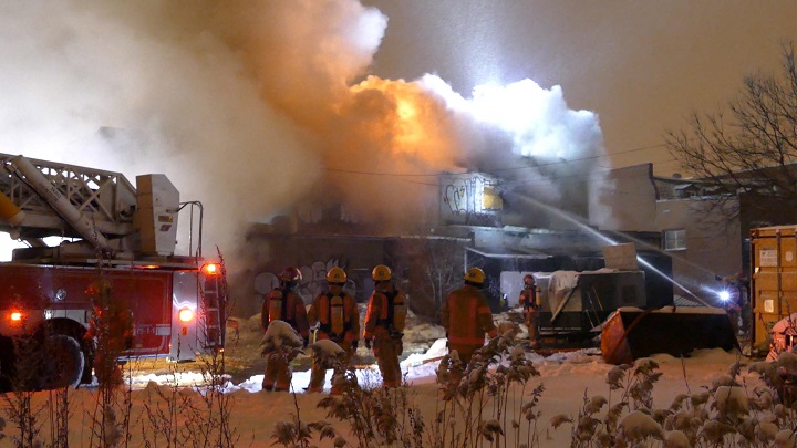 The arson squad is investigating a three-alarm fire in an abandoned building in Verdun. Wednesday, Dec. 13, 2017. 
