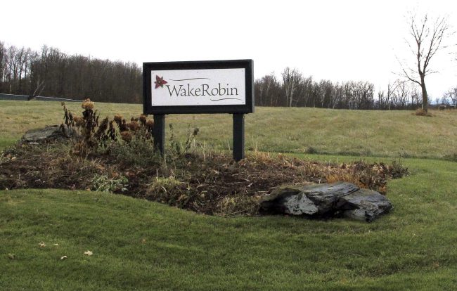 A sign marks the entrance to the Wake Robin retirement community, Wednesday, Nov. 29, 2017, in Shelburne, Vt. 

