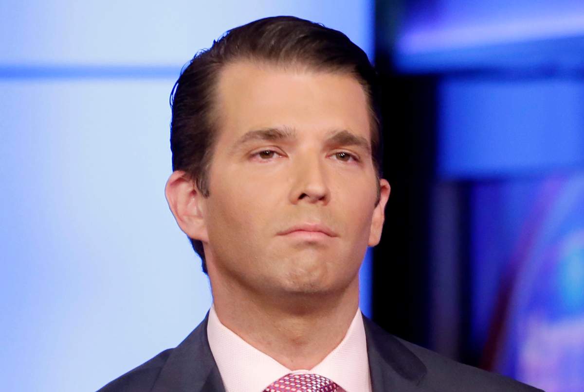 In this July 11, 2017, file photo, Donald Trump Jr. is interviewed by host Sean Hannity on his Fox News Channel television program, in New York.   
