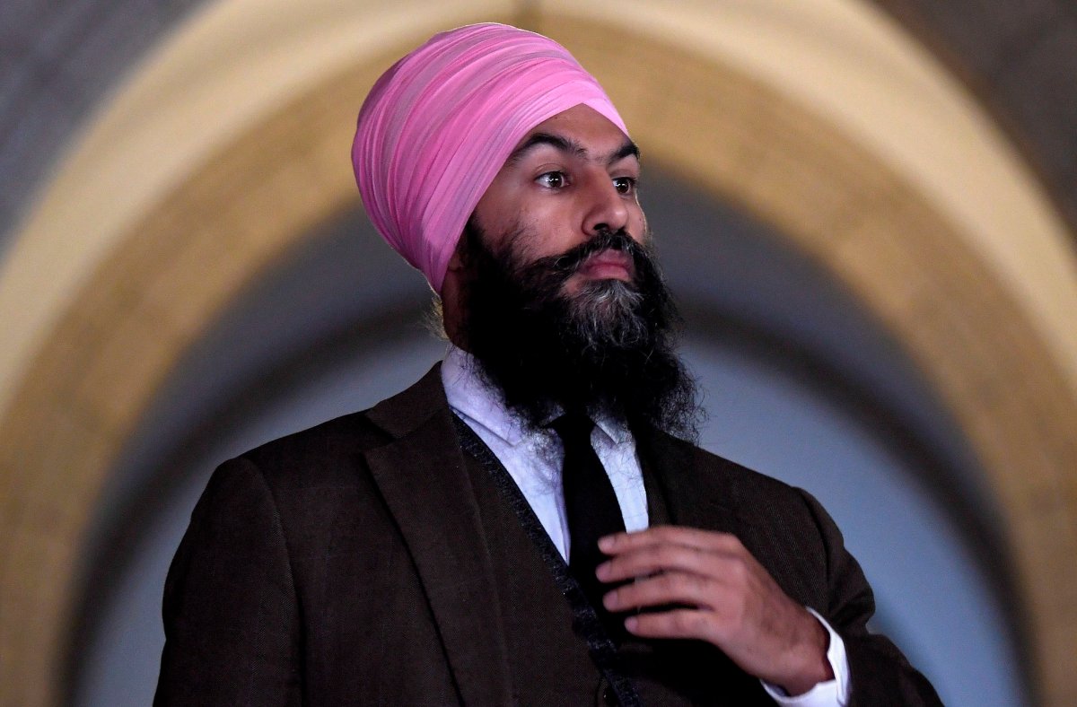 NDP leader Jagmeet Singh arrives to speak to reporters in the foyer of the House of Commons on Parliament Hill on Wednesday, Dec. 6, 2017.