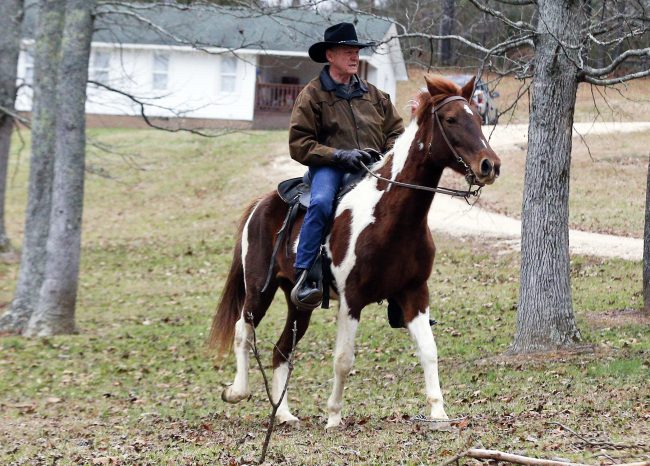 U.S. Senate candidate Roy Moore rides a horse to vote during the Alabama senatorial election, Tuesday, Dec. 12, 2017, in Gallant, Ala. (AP Photo/Brynn Anderson).