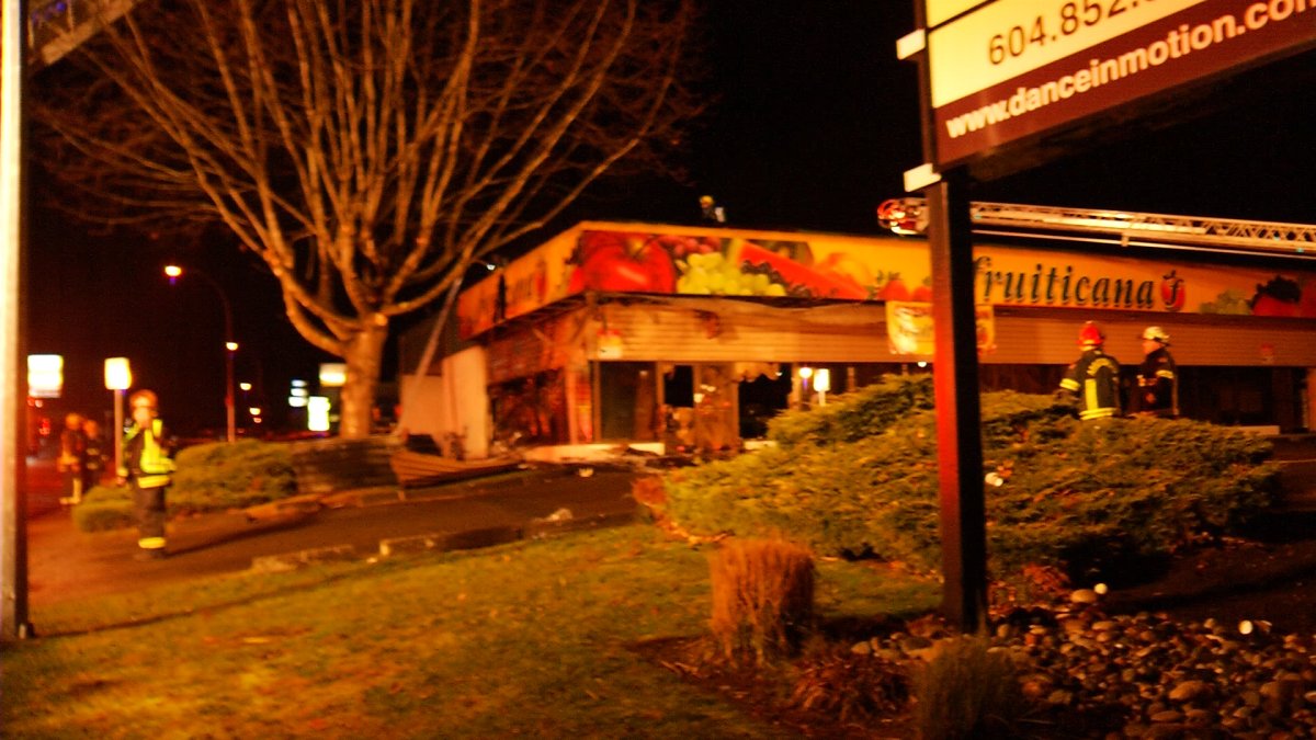 Commercial building damaged by fire in Abbotsford.