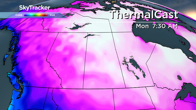Arctic air dives right in for Christmas morning with temperatures into the -30s.