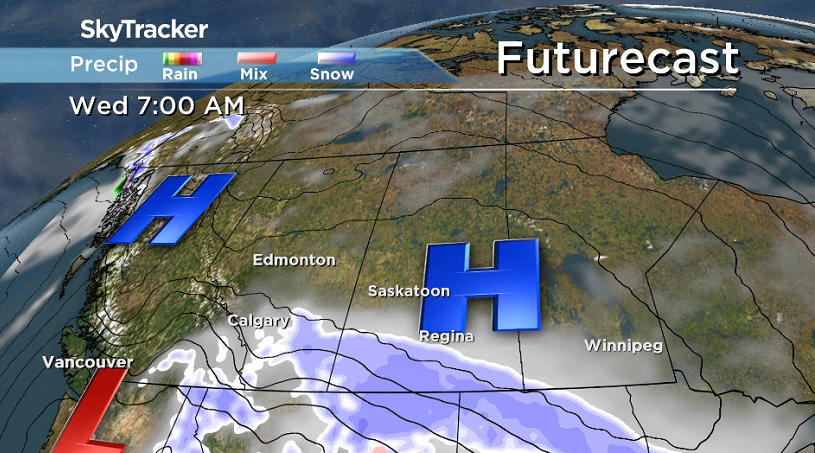 Arctic high pressure system drops temperatures below seasonal mid-week.