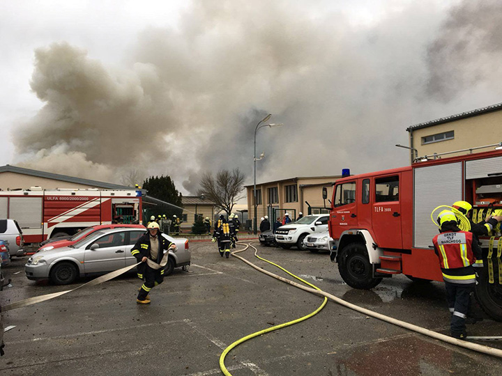 Emergency crews are seen attending to a fire after reports of a gas explosion in Baumgarten, Austria on December 12, 2017 in this picture obtained from social media.