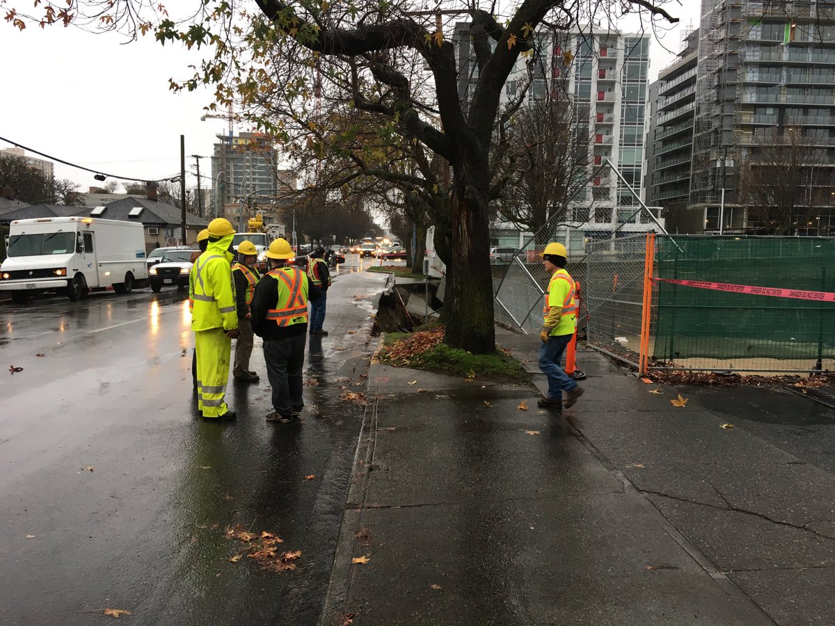 The City of Victoria says about 30 metres of sidewalk have fallen into a construction site.