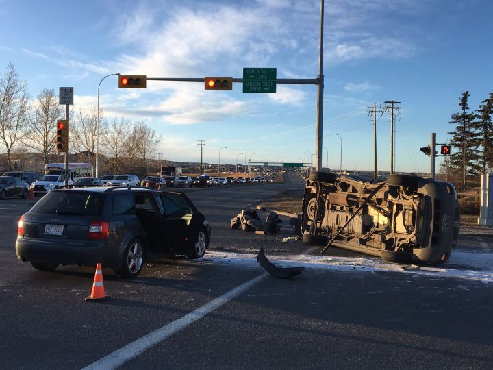 Two people were taken to hospital after a rollover in northwest Calgary on Dec. 1, 2017.