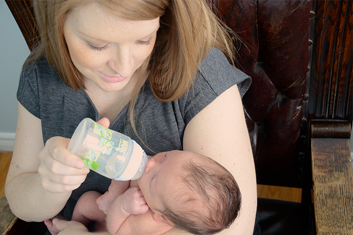 My oldest Bennett at two weeks old. He was supplemented with formula right from the start. February 2012