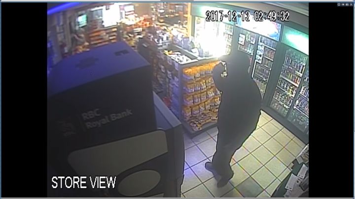 The RCMP are looking for a thief who went to considerable lengths to rob a convenience store at a gas station in Blackfalds, Alta. early Wednesday morning.