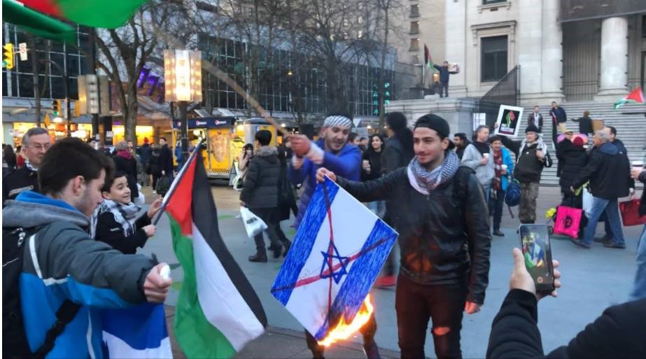 B'nai Brith Canada says it's upset after the flag of Israel was burned during a protest outside the Vancouver Art Gallery.