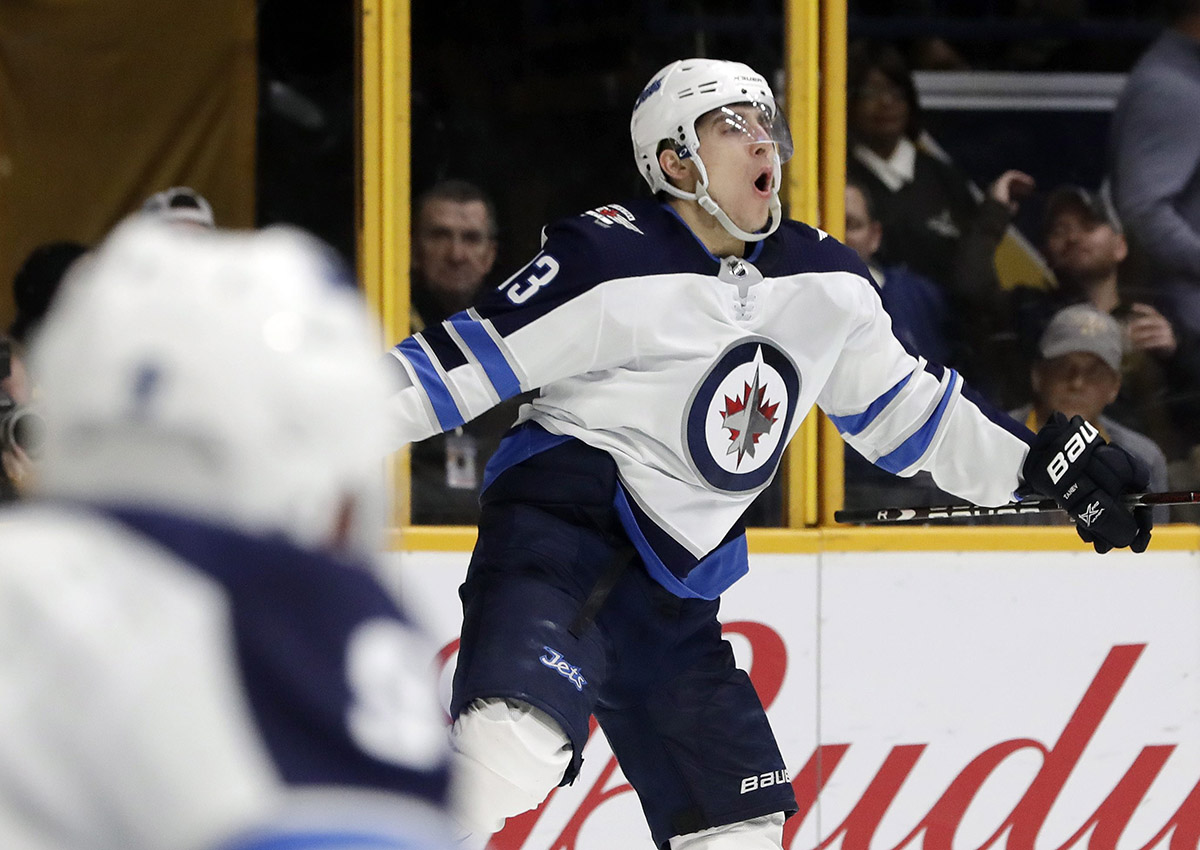 Winnipeg Jets left winger Brandon Tanev celebrates after scoring a goal. The forward signed a one-year $1.15 million contract with the Jets.