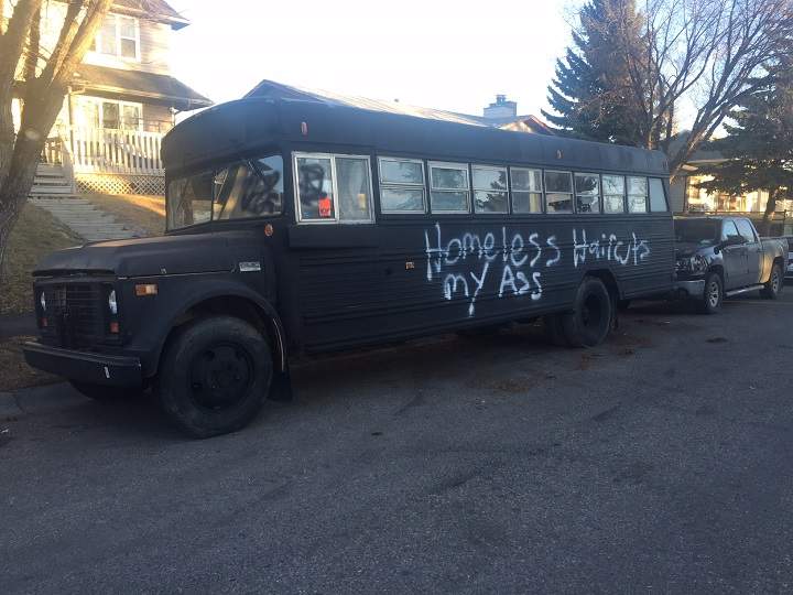 Charity haircut bus vandalized in Calgary - image