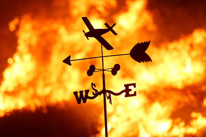 A weather vane is pictured on a ranch during the Creek Fire in the San Fernando Valley north of Los Angeles, in Sylmar, California, December 5, 2017.