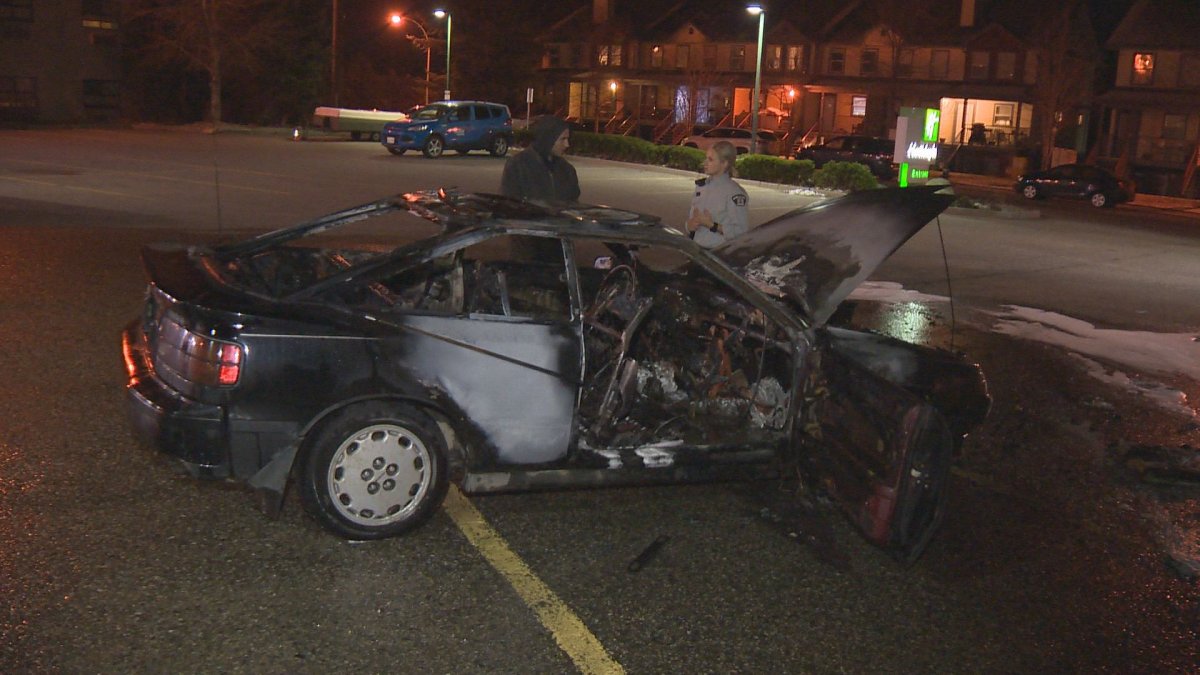 A fire consumed a Toyota Celica Monday night in West Kelowna. The cause is said to not be suspicious. 
