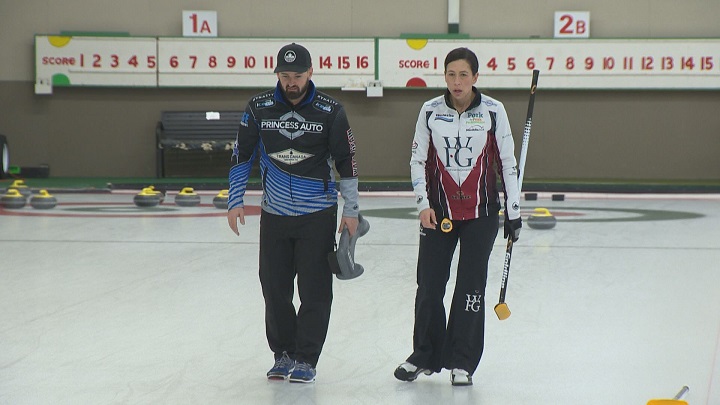 Reid Carruthers and Jill Officer practicing at the Granite Curling Club.
