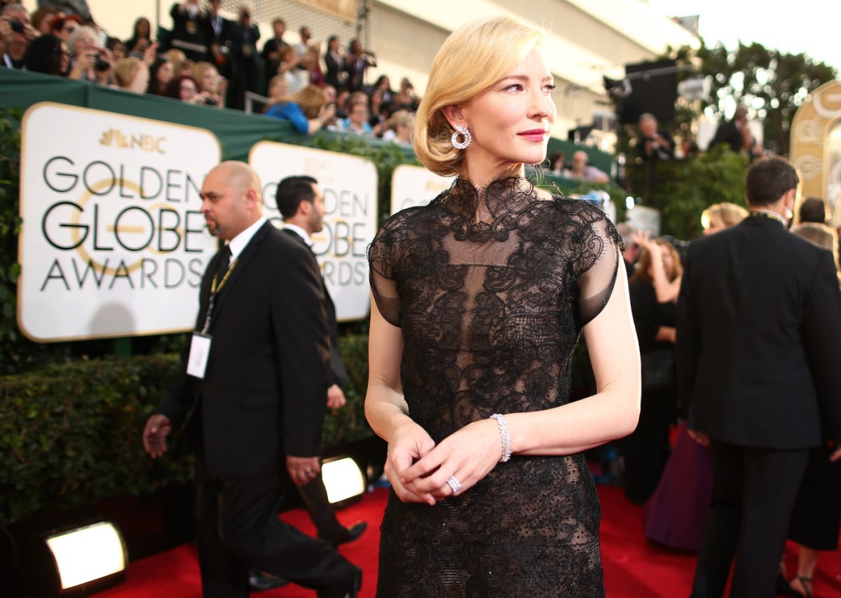 Cate Blanchett arrives at the 71st Annual Golden Globe Awards held at the Beverly Hilton Hotel on January 12, 2014.