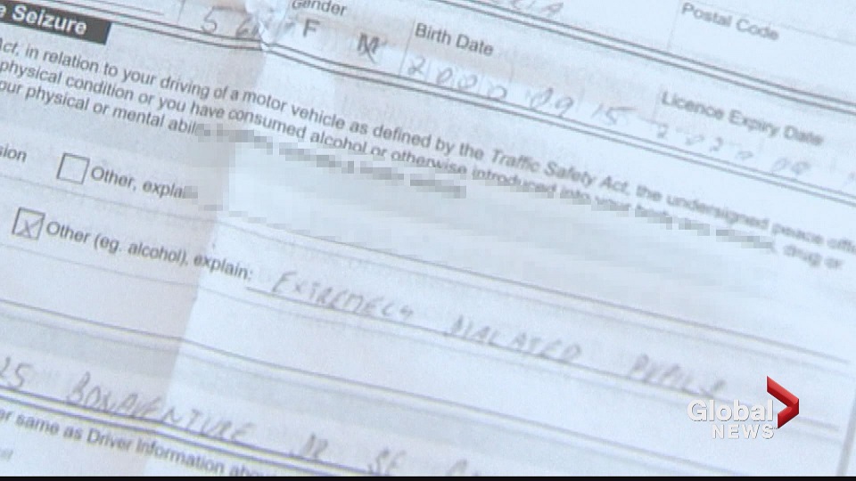 The 24-hour suspension ticket issued to a Calgary teen shows a box ticked off for drugs with the officer’s notes stating “extremely dilated pupils.”