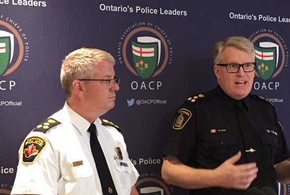 Hamilton Police Chief Eric Girt and Waterloo Regional Police Chief Bryan Larkin are discussing legal marijuana, Naloxone and other issues during two days of meetings in Hamilton.